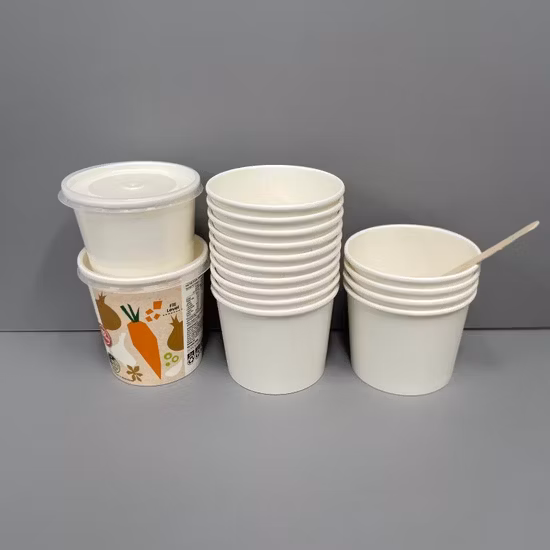 Disposable 440ml Oil Resistant Paper Soup Bowl None Toxic Soup Cup with Lids