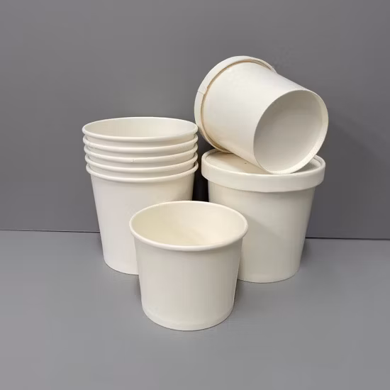 Disposable 440ml Oil Resistant Paper Soup Bowl None Toxic Soup Cup with Lids