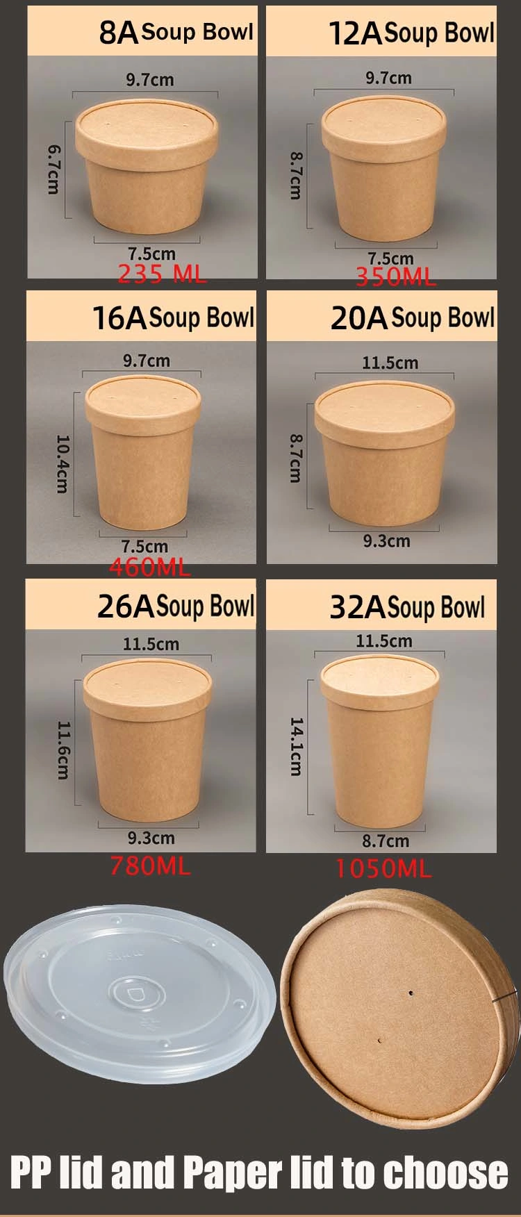 16oz with Paper Lids Eco-Friendly Kraft Paper Packaging Round Salad Paper Bowl Set Hot Soup Cups