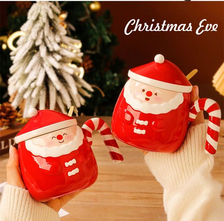 Factory Wholesale Christmas Gifts Creative Hand-Painted Santa Mugs Embossed Ceramic Cups