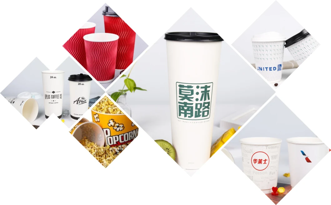 8oz/10oz/12oz/16oz/20oz/24oz Wonderful Customized Disposable Single/Double/Ripple Wall Hot/Cold Drinking Coffee Cup Paper Cups with Lids