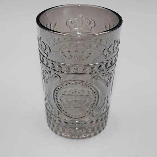 Food Grade Embossed Nice Glass Beverage Cup for Home Use