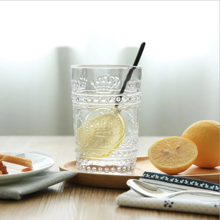 Food Grade Embossed Nice Glass Beverage Cup for Home Use