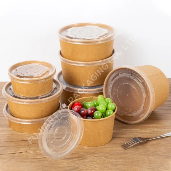 500 мл 750 мл 1000 мл круглая экологически чистая упаковка для пищевых продуктов на вынос одноразовая бумажная миска для салата с FDA EU