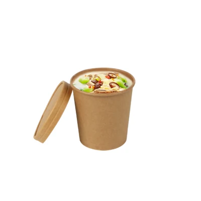 Напечатанные на заказ одноразовые миски для супа на вынос, чашки для супа из крафт-бумаги с бумажными крышками