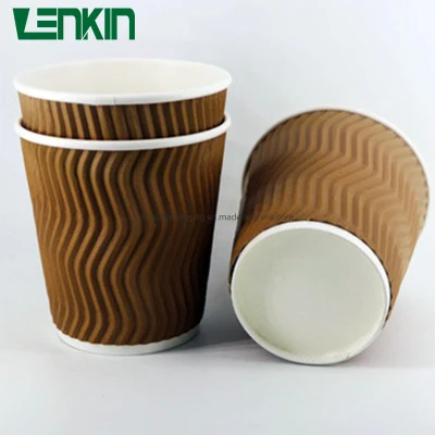 Бумажный кофейный стаканчик с тиснением на заказ, с двойным ребристым узором и крышкой.